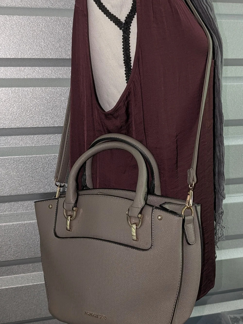 London Fog Taupe Saffiano Satchel Crossbody Bag Like New
